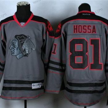 Herrar Chicago Blackhawks #81 Marian Hossa Charcoal Grå Tröjor