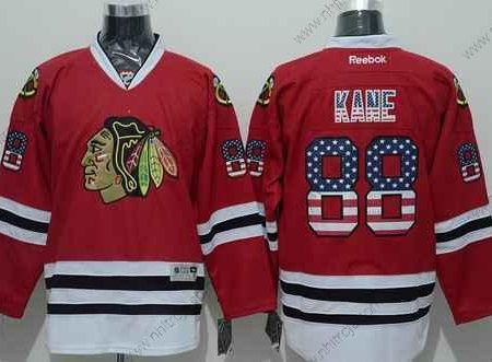 Herrar Chicago Blackhawks #88 Patrick Kane USA Flag Röd Tröjor