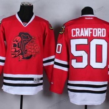 Herrar Chicago Blackhawks Röd #50 Corey Crawford With Skulls Tröjor