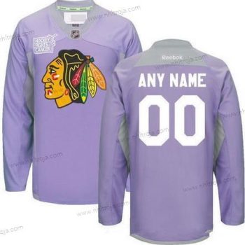 Herrar Chicago Blackhawks Skräddarsydda Lila Rosa Reebok Hockey Bekämpar cancer Träning Tröjor