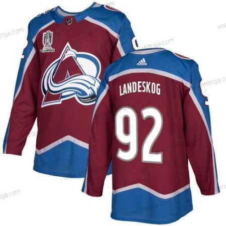 Herrar Colorado Avalanche #92 Gabriel Landeskog 2022 Röd Blå Stanley Cup Champions Patch Stitched Tröjor