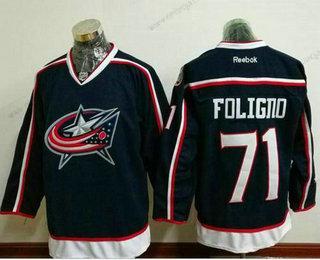 Herrar Columbus Blue Jackets #71 Nick Foligno Marin Blå Stitched NHL Reebok Hockey Hemma Tröjor