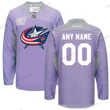 Herrar Columbus Blue Jackets Skräddarsydda Lila Rosa Reebok Hockey Bekämpar cancer Träning Tröjor