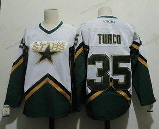 Herrar Dallas Stars #35 Marty Turco 2003 CCM Retro Grön Vit NHL Hemma Tröjor