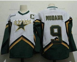 Herrar Dallas Stars #9 Mike Modano 2005 Vit CCM Stitched Vintage Hockey Tröjor