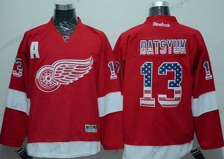 Herrar Detroit Red Wings #13 Pavel Datsyuk Röd USA Flag Hockey Tröjor