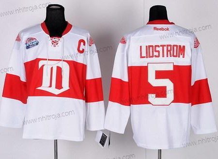 Herrar Detroit Red Wings #5 Nicklas Lidstrom Vit Vinter Klassisk Tröjor