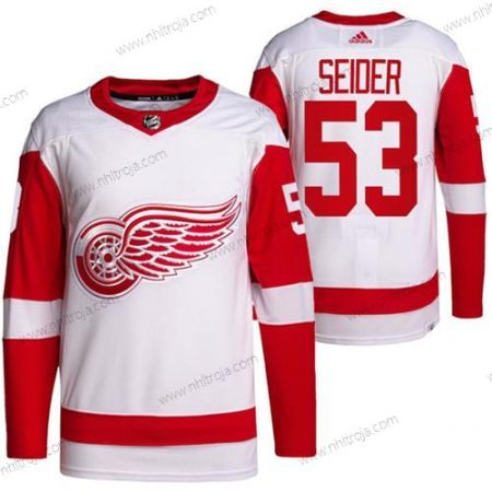 Herrar Detroit Red Wings #53 Moritz Seider Vit Stitched Tröjor