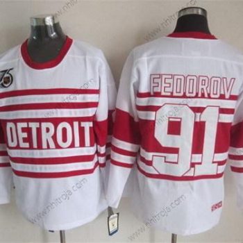 Herrar Detroit Red Wings #91 Sergei Fedorov Vit 75Th Retro CCM Tröjor