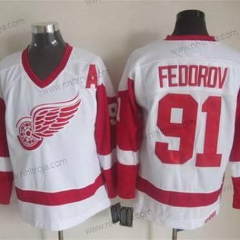 Herrar Detroit Red Wings #91 Sergei Fedorov Vit CCM Vintage Tröjor