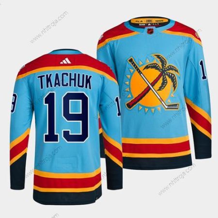 Herrar Florida Panthers #19 Matthew Tkachuk Blå 2022 Omvänd Retro Stitched Tröjor