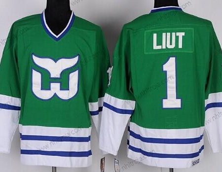 Herrar Hartford Whalers #1 Mike Liut Grön Retro CCM Tröjor