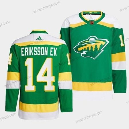 Herrar Minnesota Wild #14 Joel Eriksson Ek Grön 2022-23 Omvänd Retro Stitched Tröjor