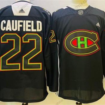 Herrar Montreal Canadiens #22 Cole Caufield 2022 Svart Warm Up History Night Stitched Tröjor