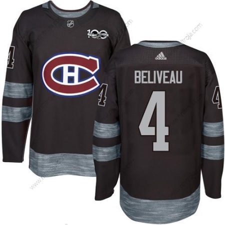 Herrar Montreal Canadiens #4 Jean Beliveau Svart 1917-2017 100th Jubileum Stitched NHL Tröjor