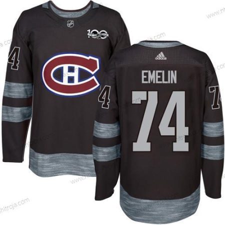 Herrar Montreal Canadiens #74 Alexei Emelin Svart 1917-2017 100th Jubileum Stitched NHL Tröjor