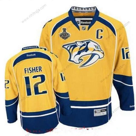 Herrar Nashville Predators #12 Mike Fisher Gul 2017 Stanley Cup Finals C Patch Stitched NHL Reebok Hockey Tröjor