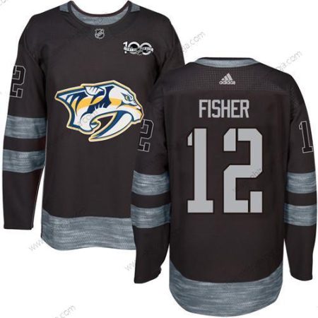 Herrar Nashville Predators #12 Mike Fisher Svart 1917-2017 100th Jubileum Stitched NHL Tröjor