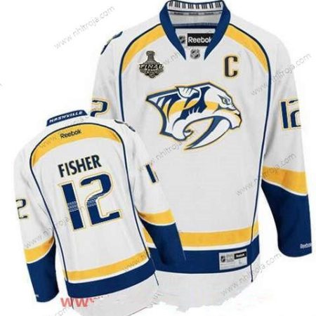 Herrar Nashville Predators #12 Mike Fisher Vit 2017 Stanley Cup Finals C Patch Stitched NHL Reebok Hockey Tröjor