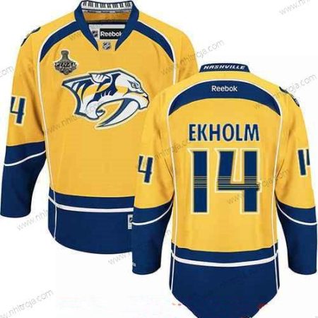 Herrar Nashville Predators #14 Mattias Ekholm Gul 2017 Stanley Cup Finals Patch Stitched NHL Reebok Hockey Tröjor