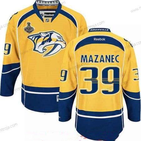 Herrar Nashville Predators #39 Marek Mazanec Gul 2017 Stanley Cup Finals Patch Stitched NHL Reebok Hockey Tröjor