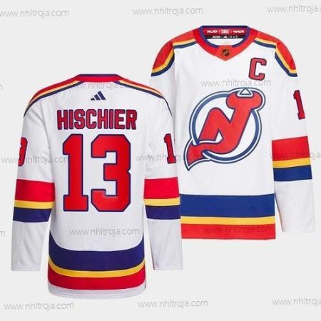 Herrar New Jersey Devils #13 Nico Hischier Vit 2022-23 Omvänd Retro Stitched Tröjor