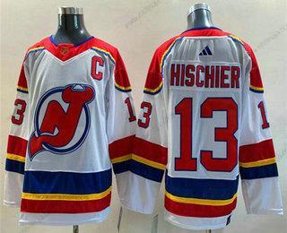 Herrar New Jersey Devils #13 Nico Hischier Vit 2022 Omvänd Retro Stitched Tröjor