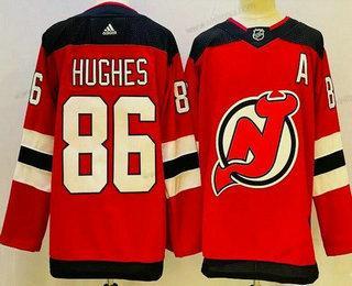 Herrar New Jersey Devils #86 Jack Hughes Röd Autentisk Tröjor