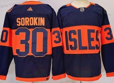 Herrar New York Islanders #30 Ilya Sorokin Marin 2024 With Stadium Series Patch Stitched Tröjor