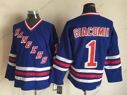 Herrar New York Rangers #1 Eddie Giacomin 1990-91 Blå CCM Vintage Tröjor