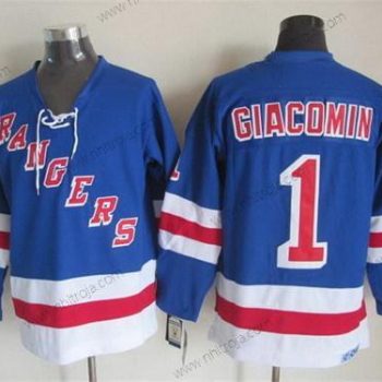 Herrar New York Rangers #1 Eddie Giacomin Blå Retro CCM Tröjor