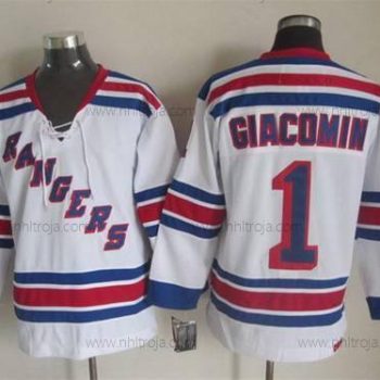 Herrar New York Rangers #1 Eddie Giacomin Vit CCM Vintage Tröjor