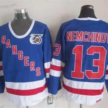 Herrar New York Rangers #13 Sergei Nemchinov Blå 75Th CCM Vintage Tröjor