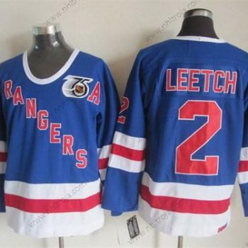 Herrar New York Rangers #2 Brian Leetch Blå 75Th Retro CCM Tröjor