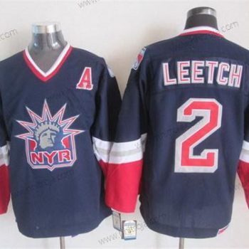 Herrar New York Rangers #2 Brian Leetch Marin Blå Retro CCM Tröjor