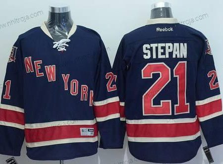 Herrar New York Rangers #21 Derek Stepan Marin Blå Tredje tröjan 85Th Tröjor