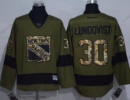 Herrar New York Rangers #30 Henrik Lundqvist Grön Salute to Service Stitched NHL Reebok Hockey Tröjor