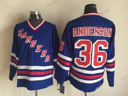 Herrar New York Rangers #36 Glenn Anderson 1990-91 Blå CCM Vintage Tröjor