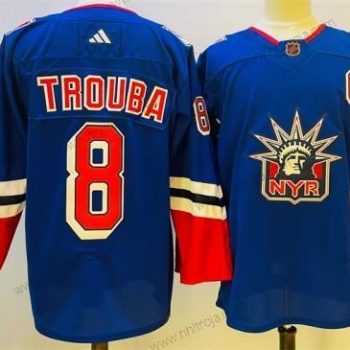 Herrar New York Rangers #8 Jacob Trouba Blå 2022-23 Omvänd Retro Stitched Tröjor