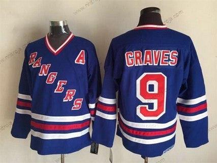 Herrar New York Rangers #9 Adam Graves 1990-91 Blå CCM Vintage Tröjor