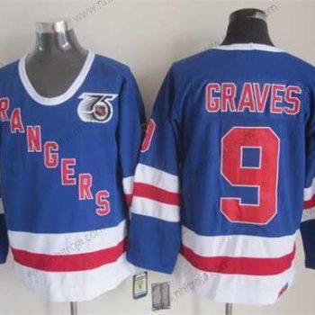 Herrar New York Rangers #9 Adam Graves Blå 75Th CCM Vintage Tröjor