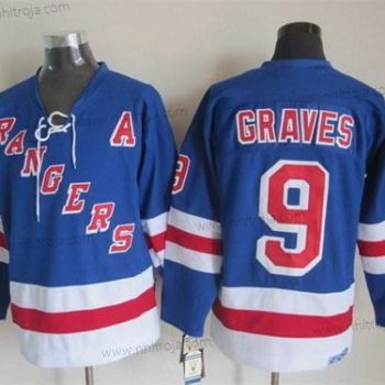 Herrar New York Rangers #9 Adam Graves Blå Retro CCM Tröjor