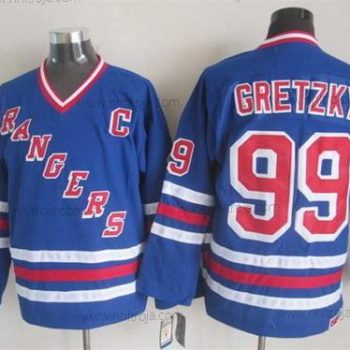 Herrar New York Rangers #99 Wayne Gretzky 1993 Blå Retro CCM Tröjor