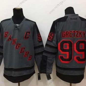 Herrar New York Rangers #99 Wayne Gretzky Charcoal Grå Tröjor