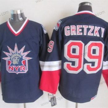 Herrar New York Rangers #99 Wayne Gretzky Marin Blå Retro CCM Tröjor