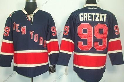 Herrar New York Rangers #99 Wayne Gretzky Marin Blå Tredje tröjan 85Th Tröjor