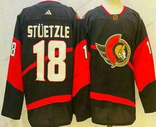 Herrar Ottawa Senators #18 Tim Stutzle Svart 2022 Omvänd Retro Autentisk Tröjor