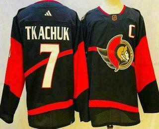 Herrar Ottawa Senators #7 Brady Tkachuk Svart 2022 Omvänd Retro Autentisk Tröjor