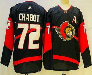 Herrar Ottawa Senators #72 Thomas Chabot Svart 2022 Omvänd Retro Autentisk Tröjor