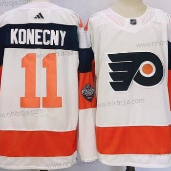 Herrar Philadelphia Flyers #11 Travis Konecny Vit 2024 Stadium Series Stitched Tröjor